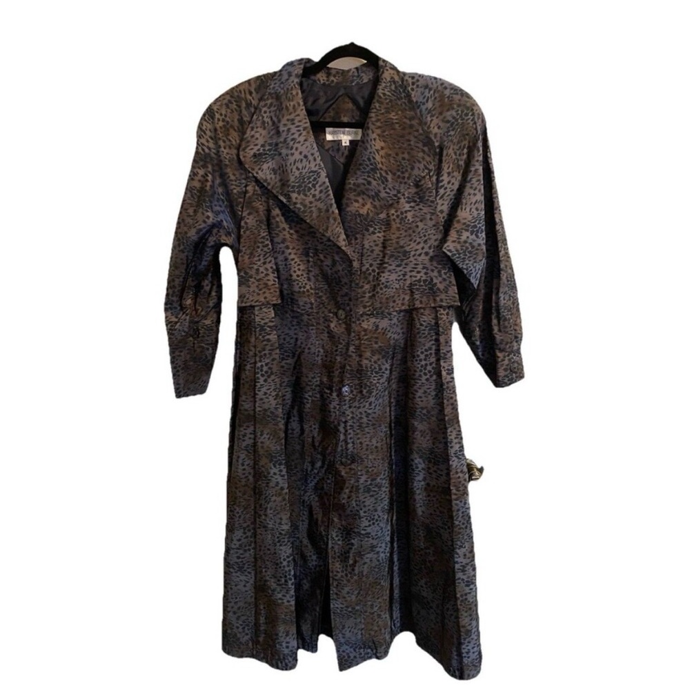 Kristen Blake Full Length Rain trench coat Animal Print Iridescent Lined size  4